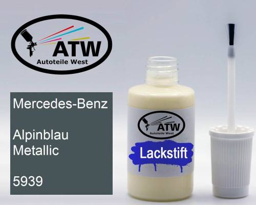 Mercedes-Benz, Alpinblau Metallic, 5939: 20ml Lackstift, von ATW Autoteile West.